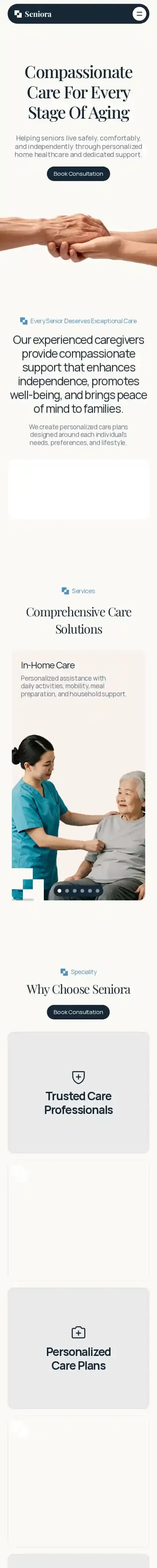 Seniora home page on mobile