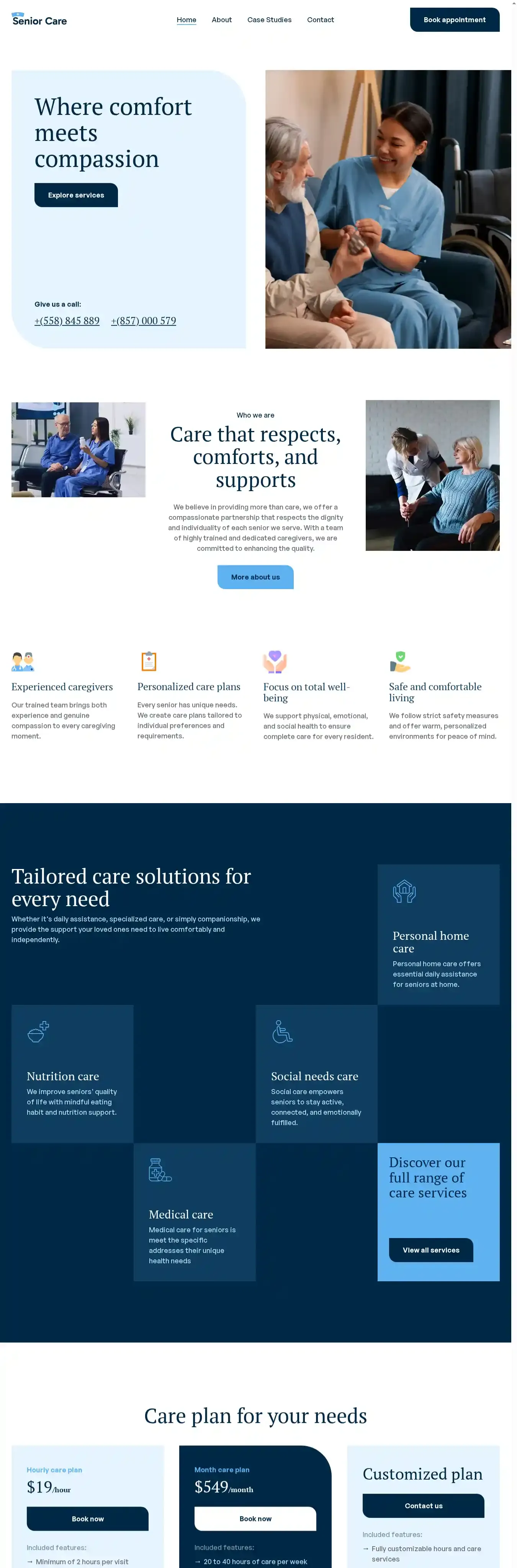 Senior Care home page on desktop