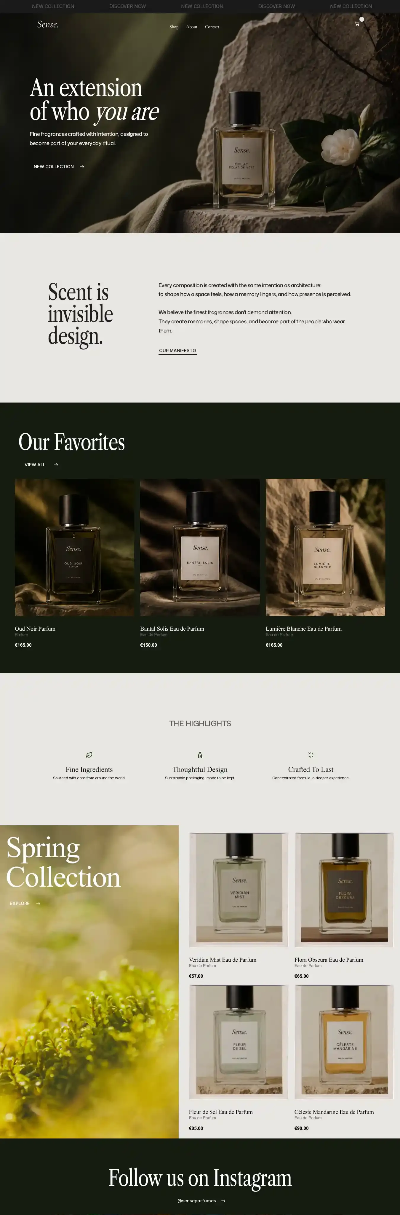 Sense Parfumerie home page on desktop