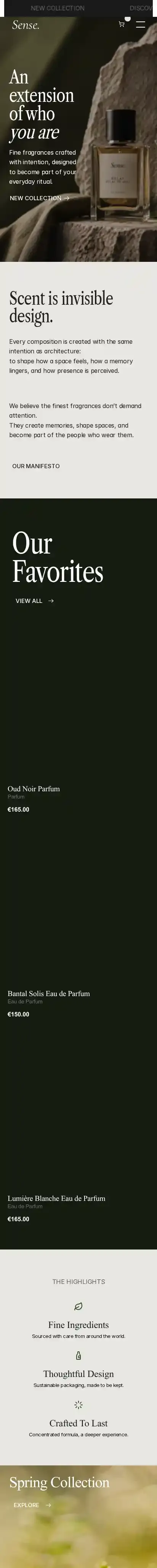Sense Parfumerie home page on mobile