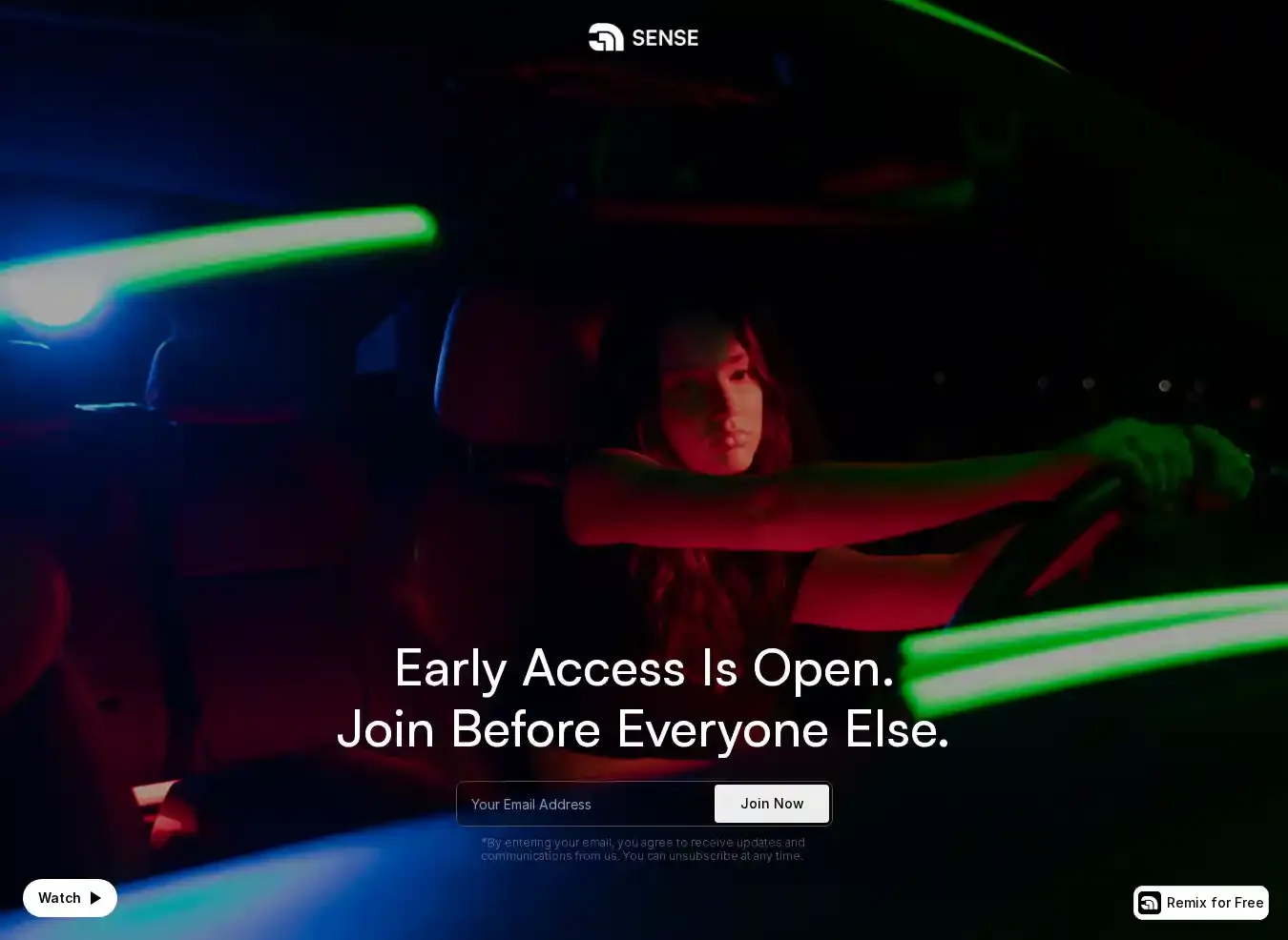 Sense home page on desktop