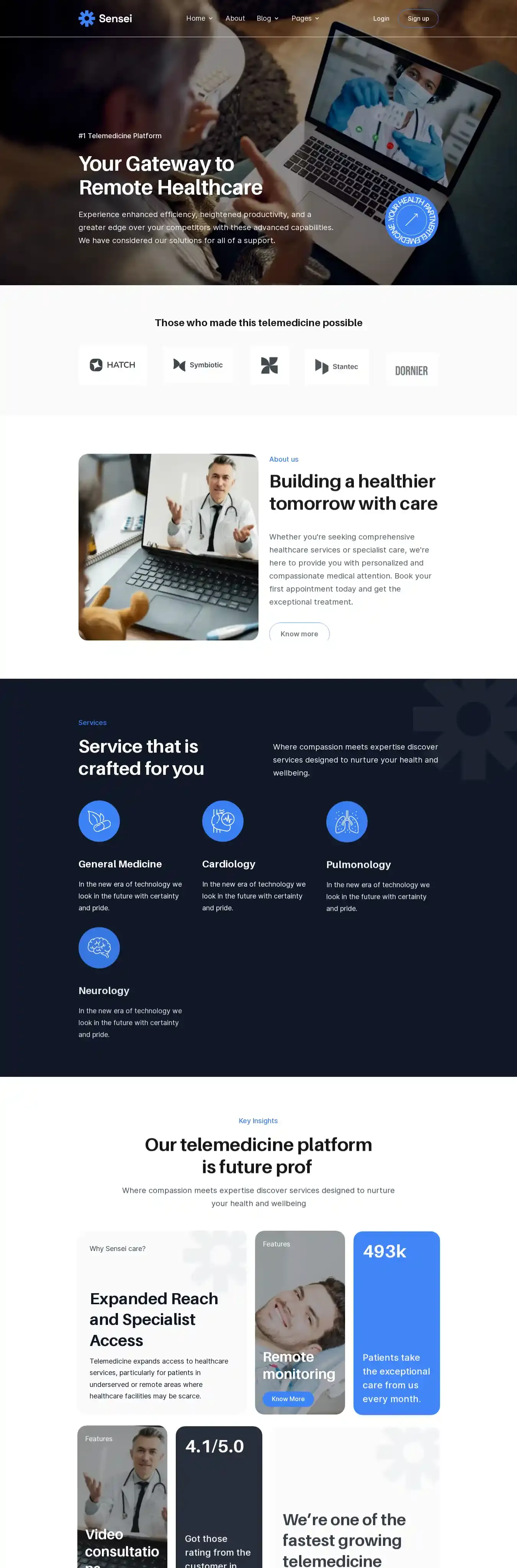 Sensei home page on desktop
