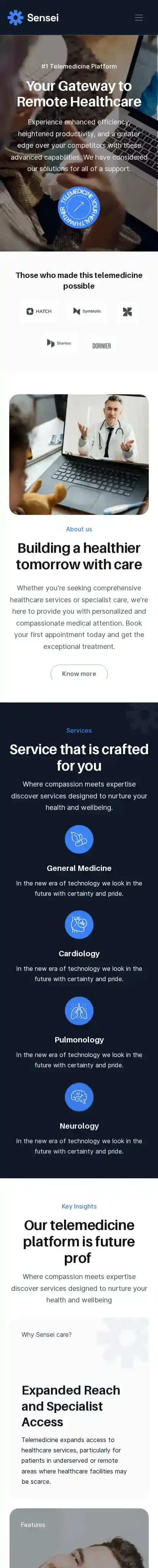 Sensei home page on mobile