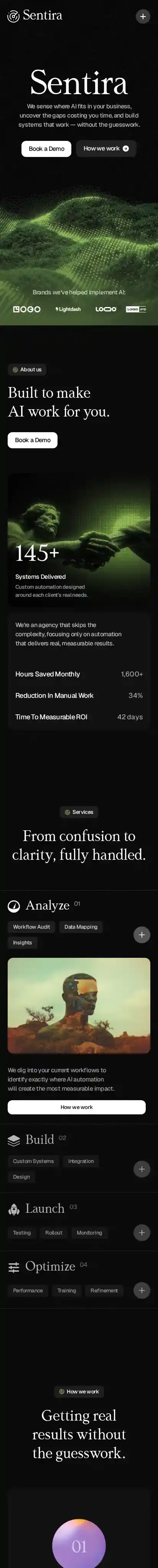 Sentira home page on mobile