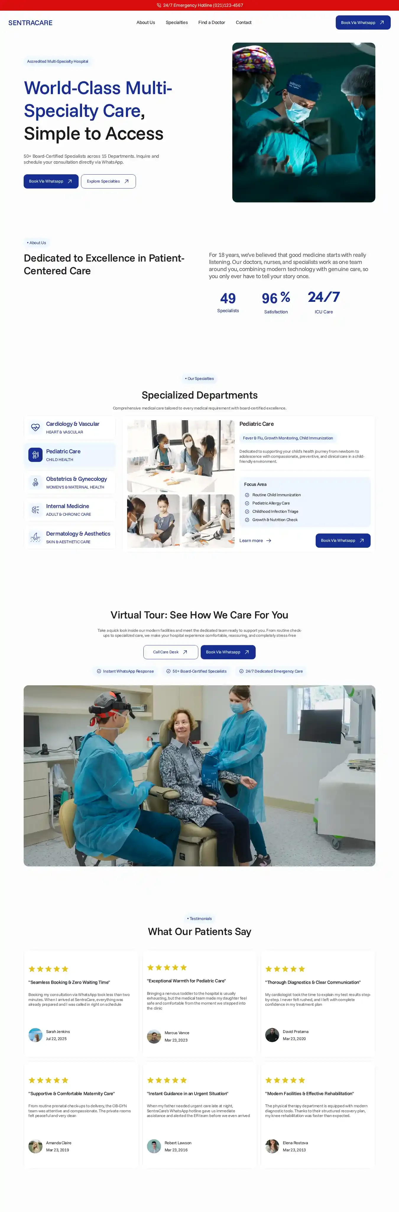 Sentracare home page on desktop
