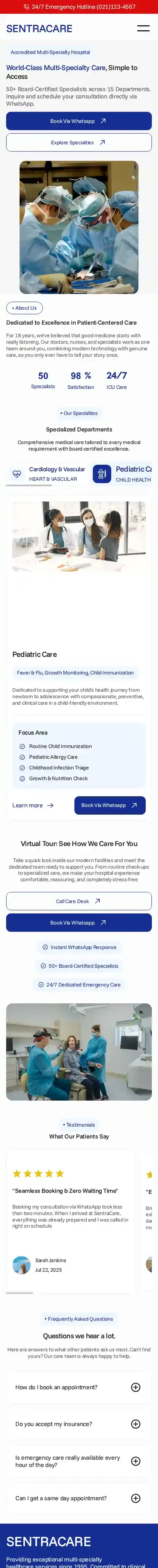 Sentracare home page on mobile