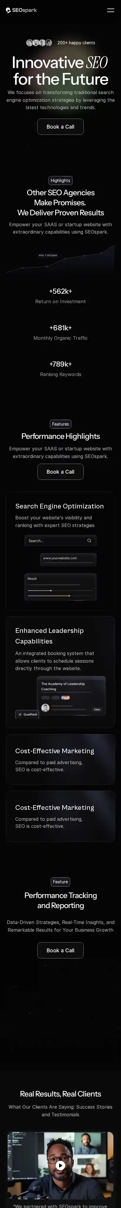 SEO Spark home page on mobile