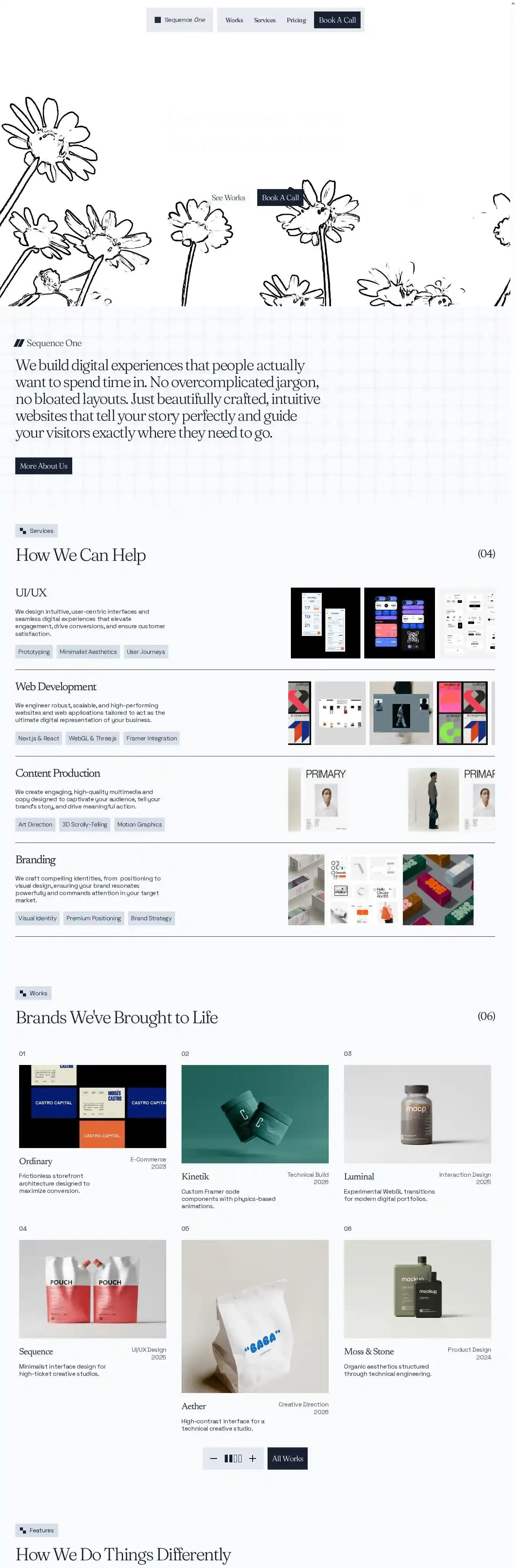 Sequence One home page on desktop