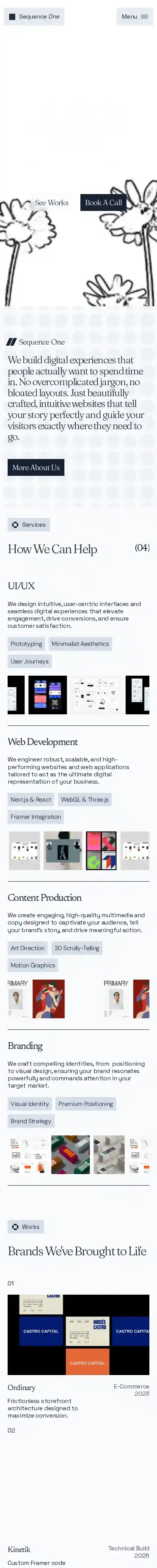 Sequence One home page on mobile