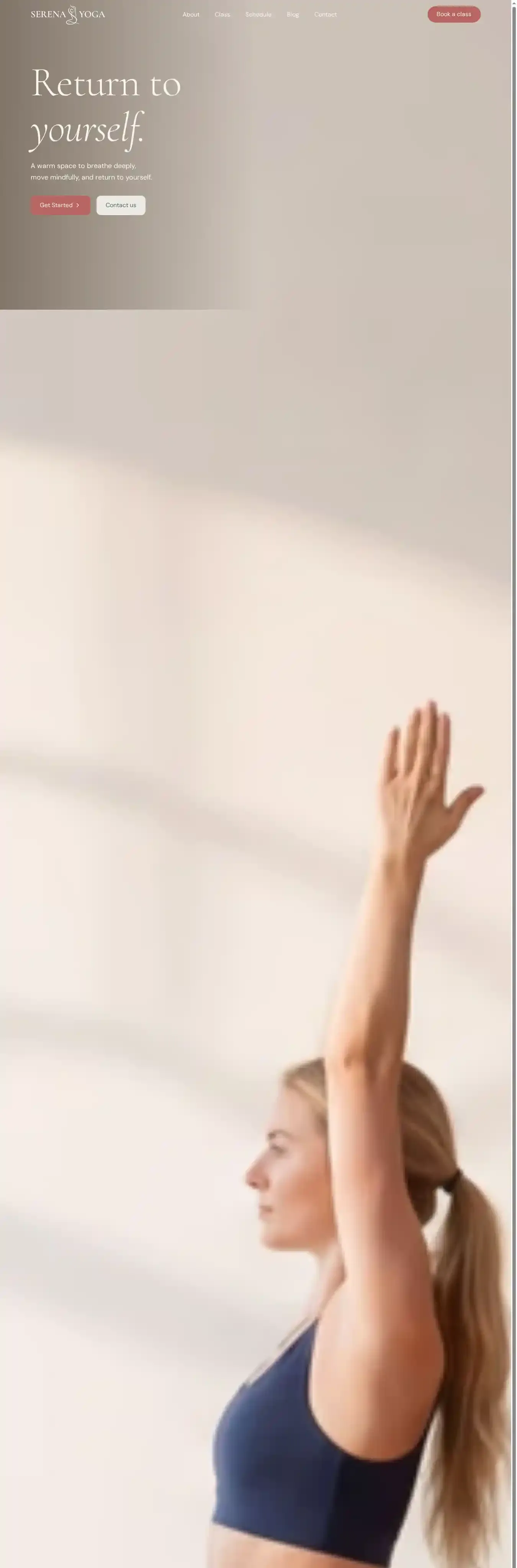 Serena Yoga home page on desktop