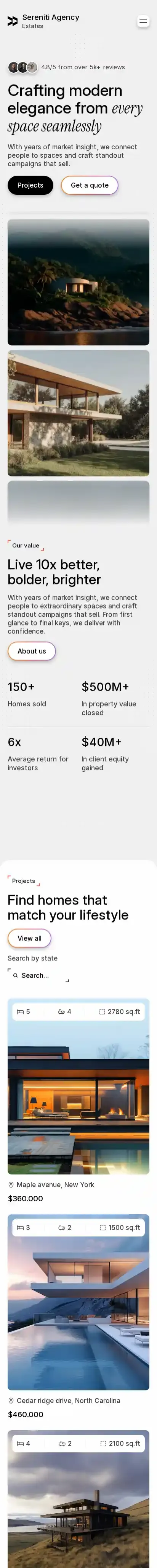 Sereniti home page on mobile