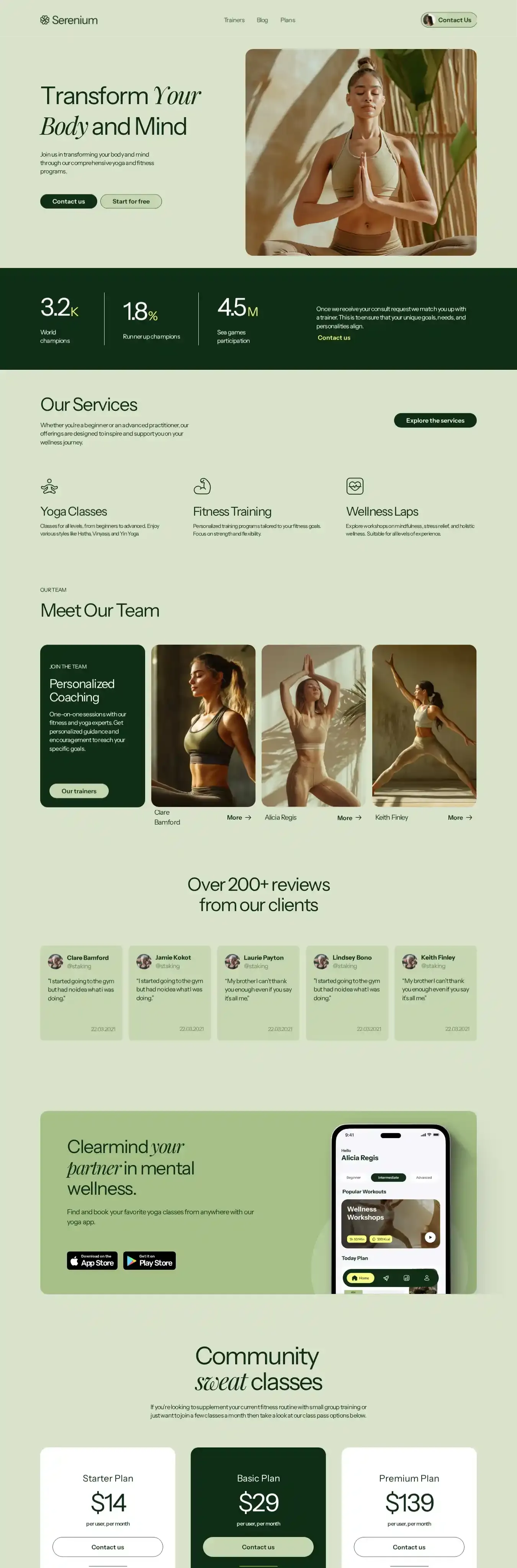 Serenium home page on desktop
