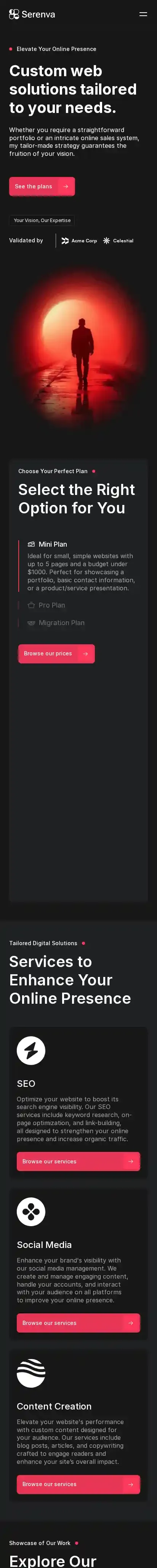 Serenva home page on mobile
