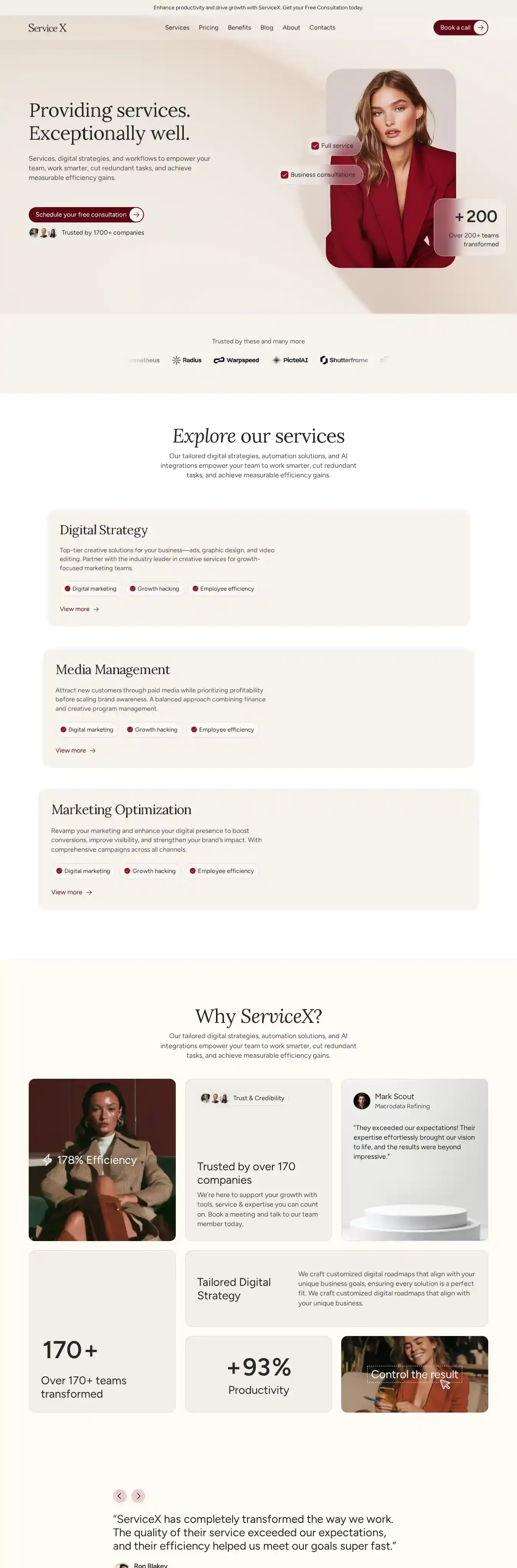 ServicoX home page on desktop