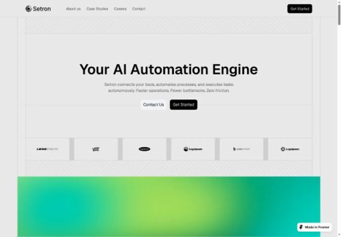 Setron home page on desktop