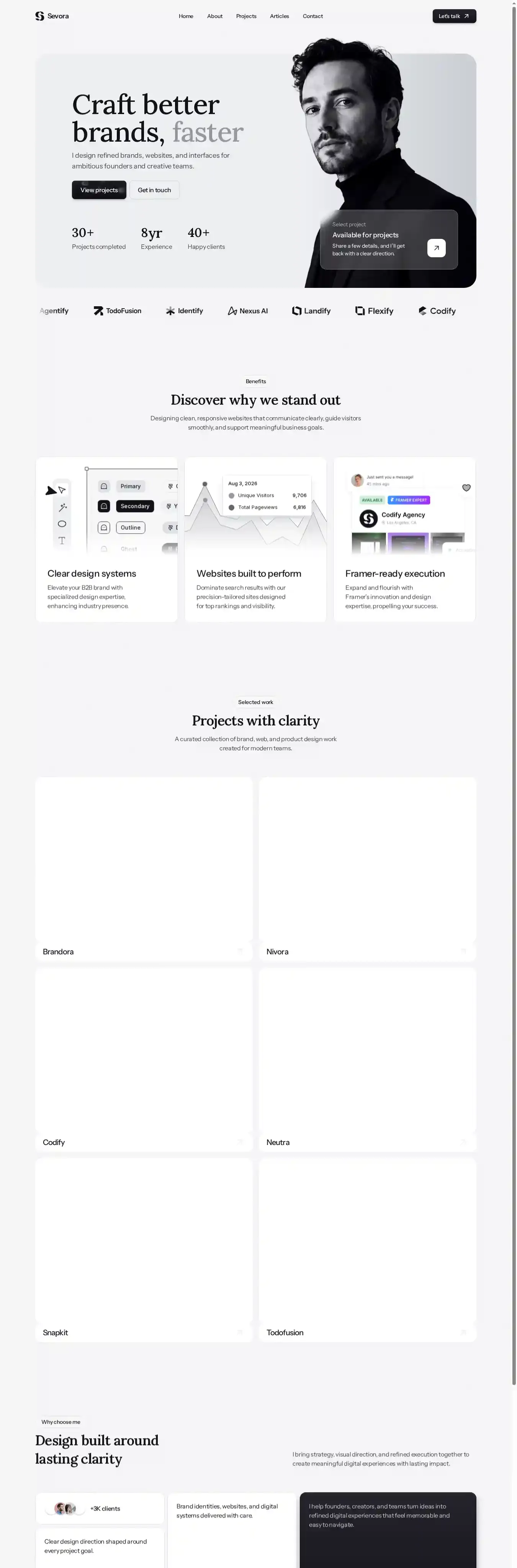Sevora home page on desktop