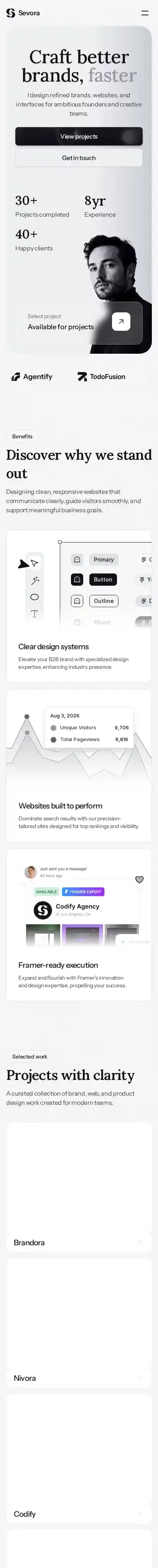 Sevora home page on mobile