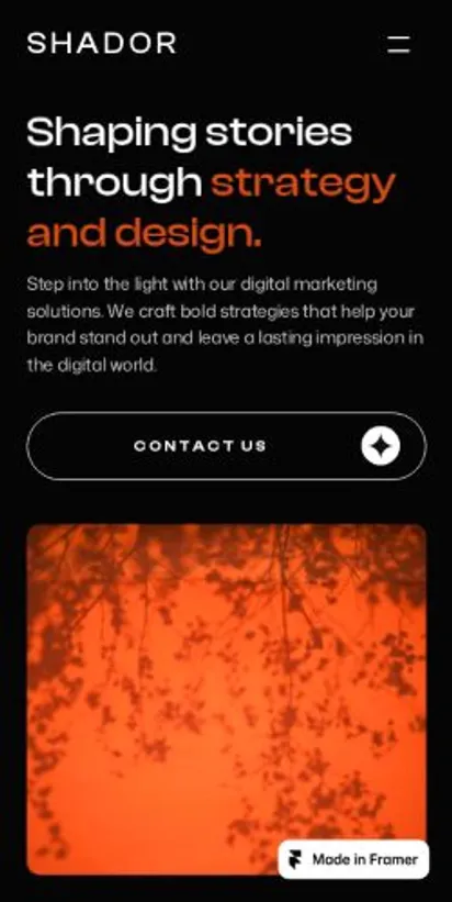 Shador home page on mobile