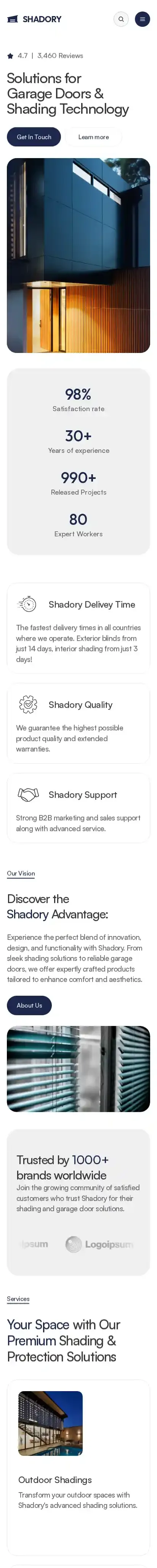 Shadory home page on mobile
