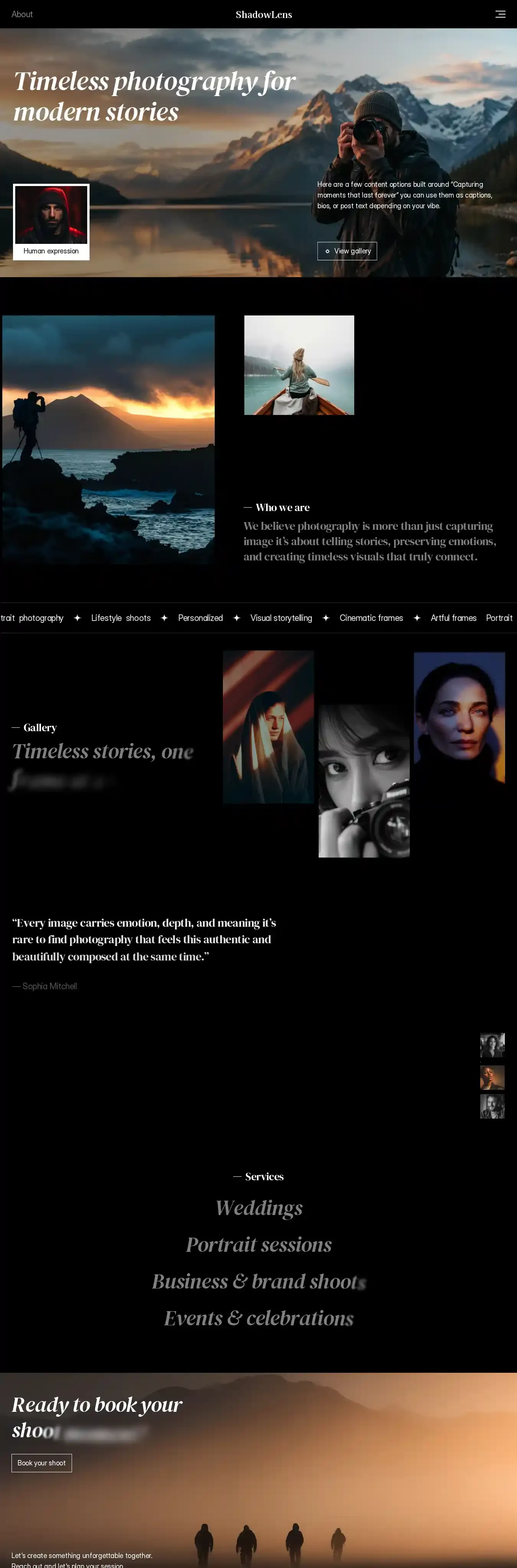ShadowLens home page on desktop