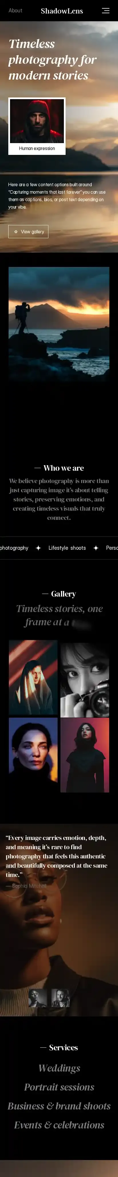 ShadowLens home page on mobile