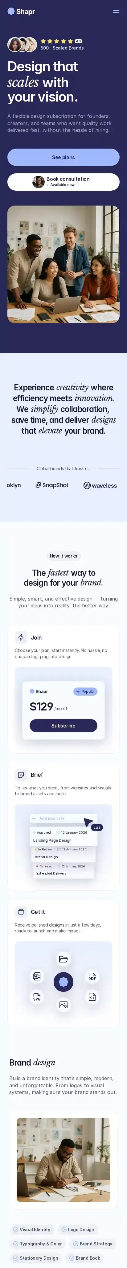 Shapr home page on mobile