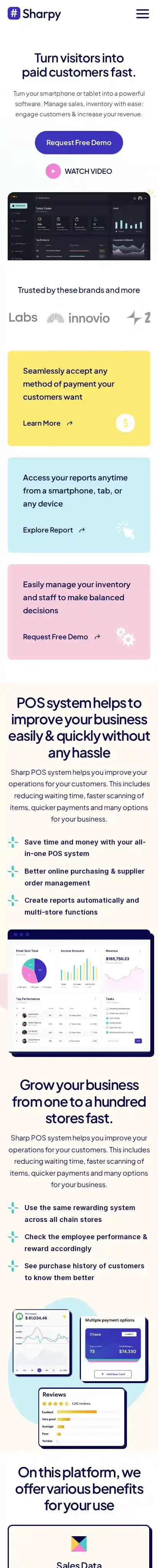 Sharpy home page on mobile