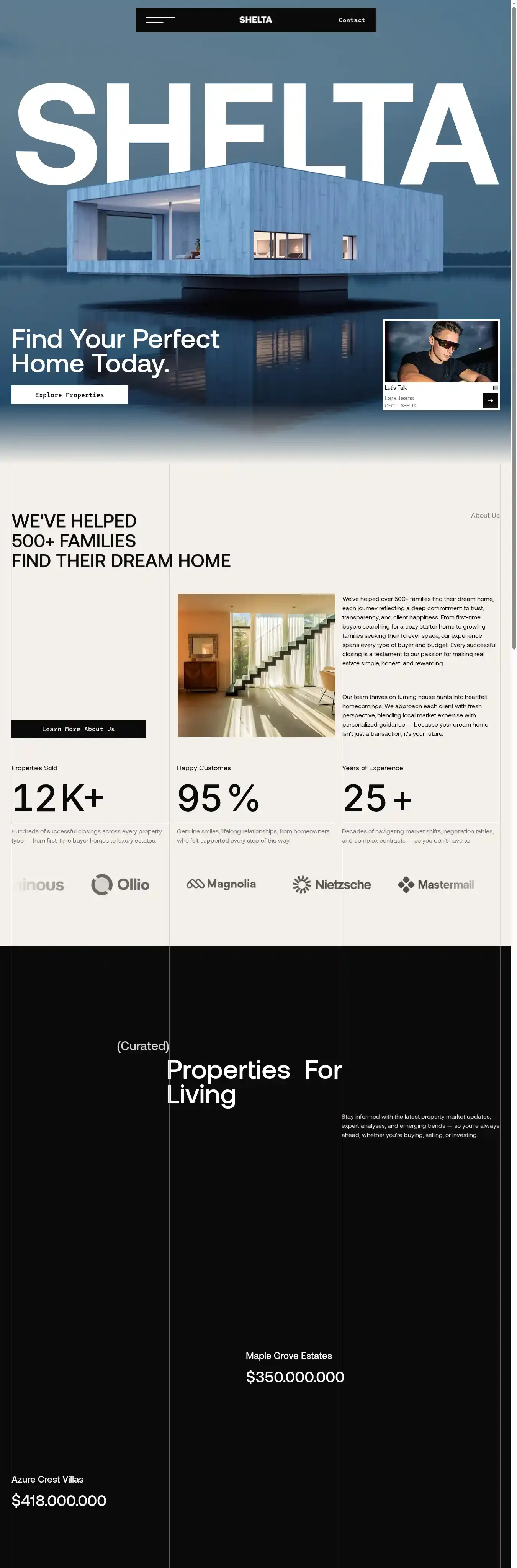 SHELTA home page on desktop