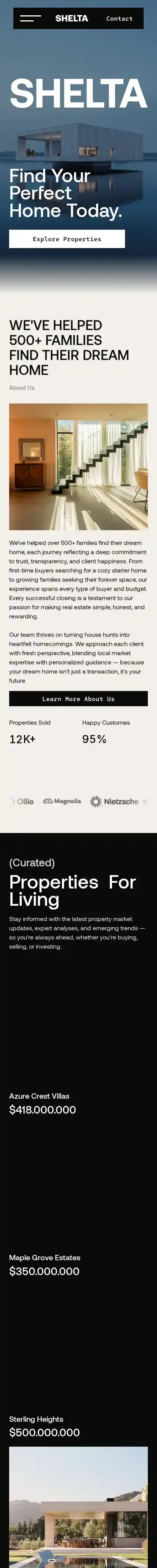 SHELTA home page on mobile