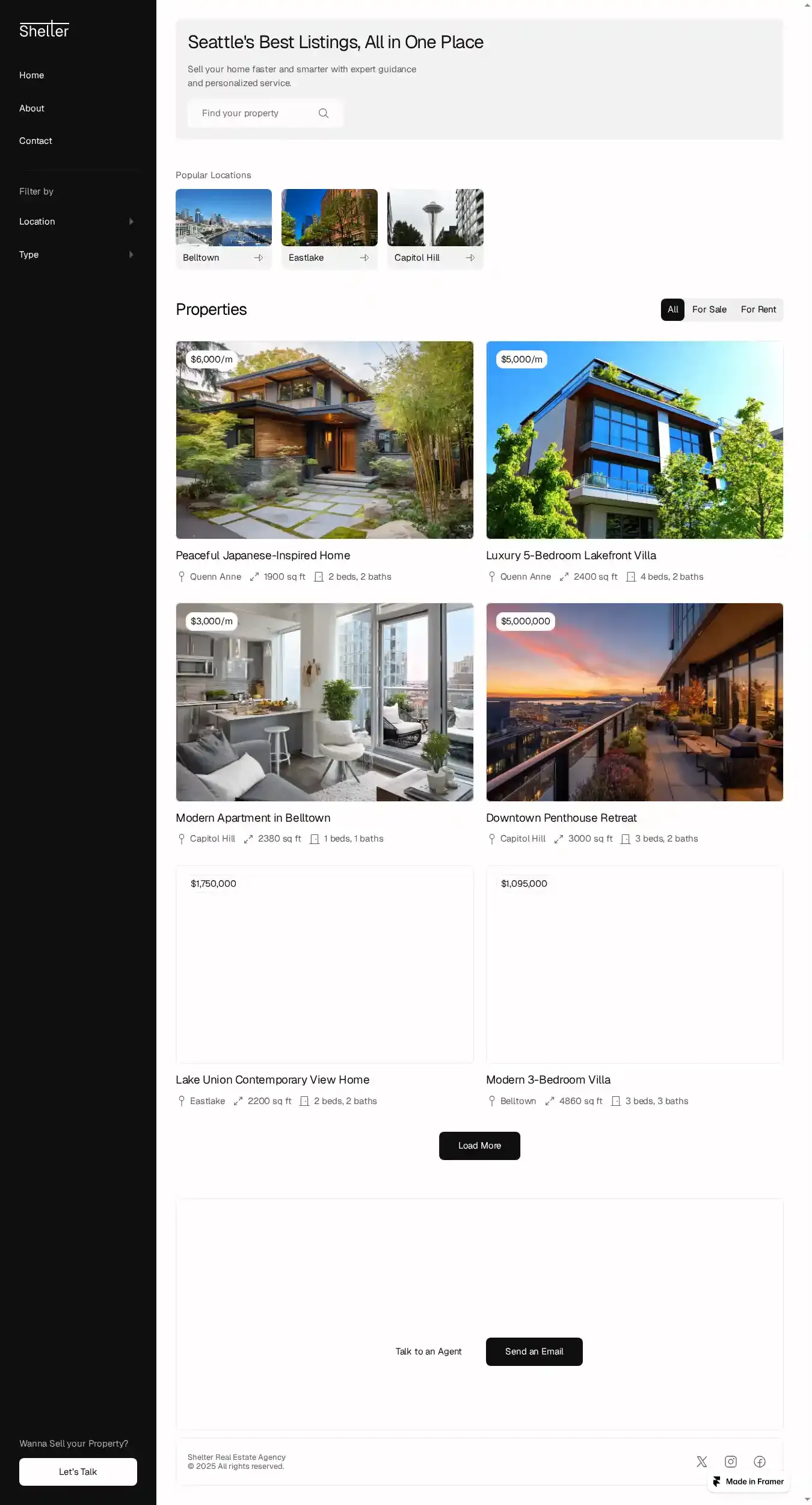 Shelter home page on desktop