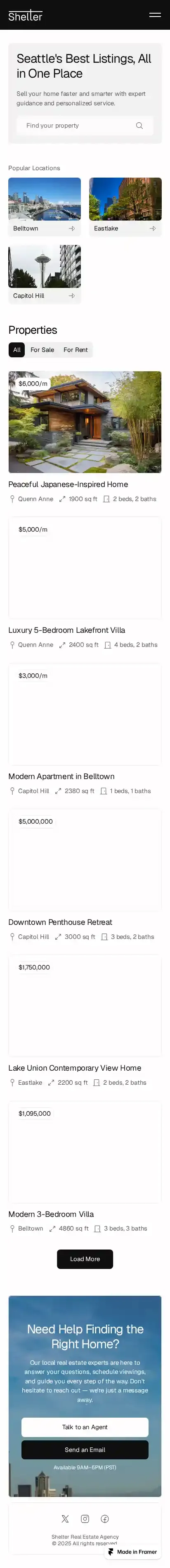 Shelter home page on mobile