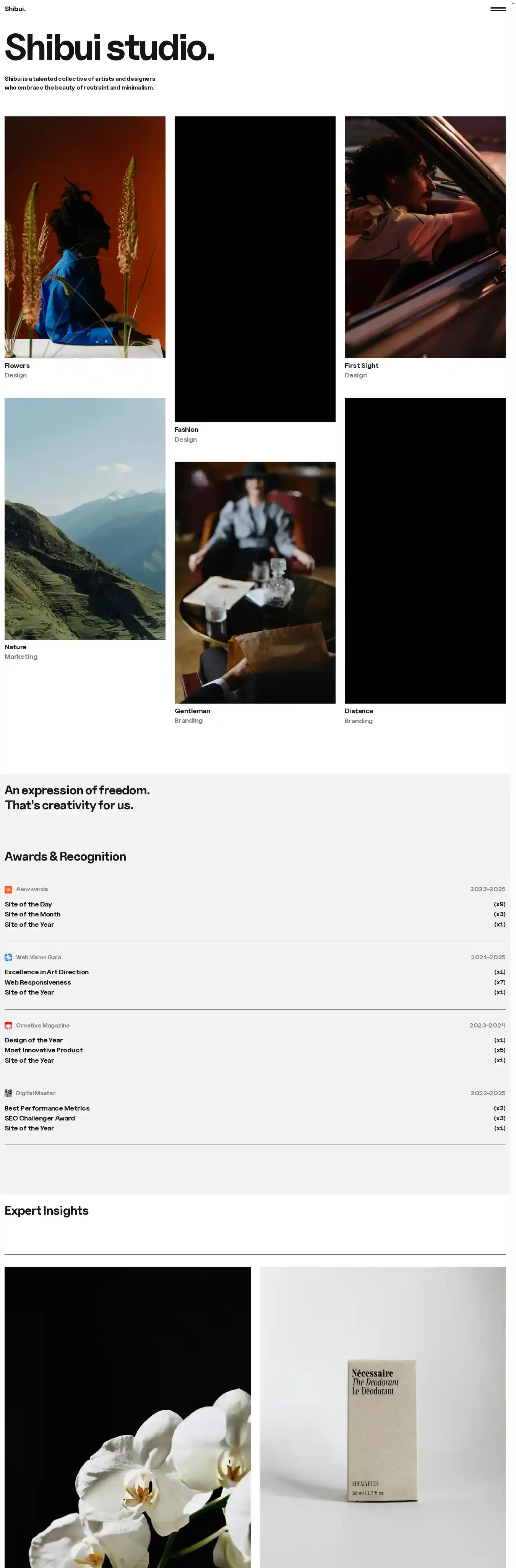 Shibui home page on desktop