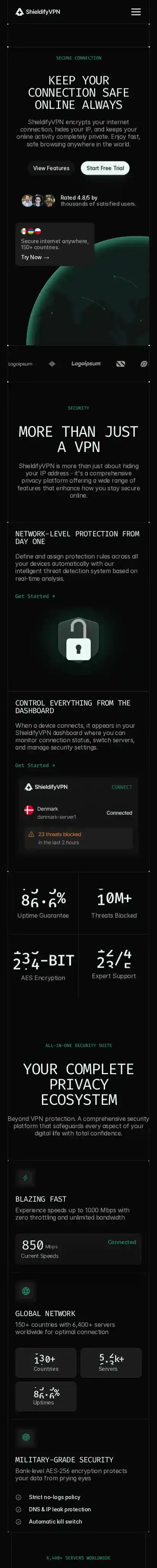 ShieldifyVPN home page on mobile
