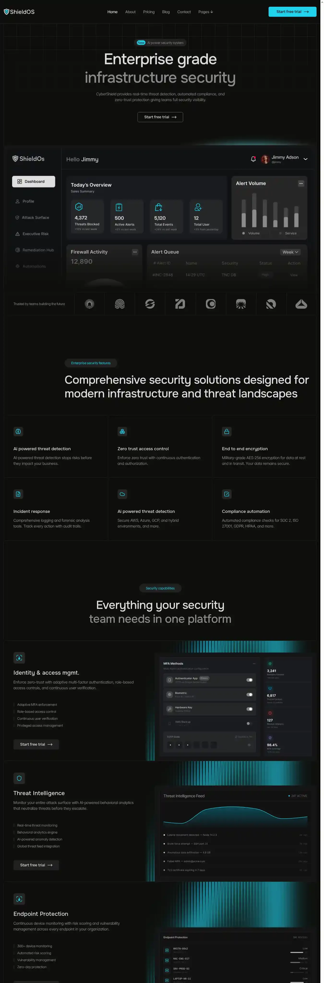 ShieldOS home page on desktop