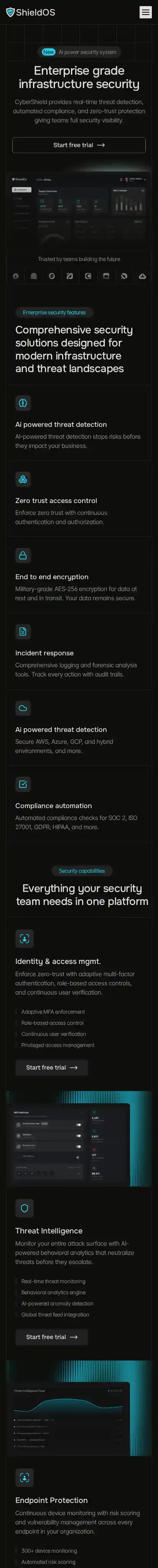 ShieldOS home page on mobile