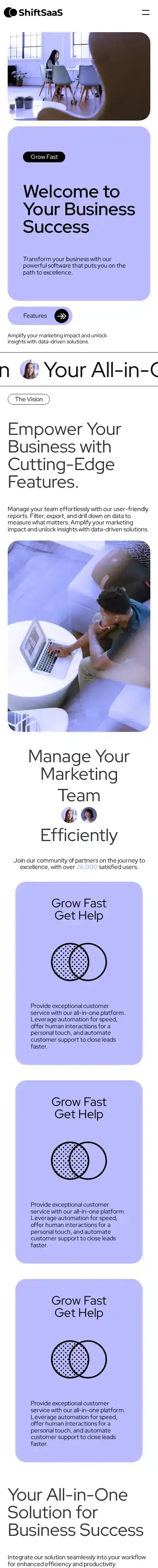 ShiftSaaS home page on mobile