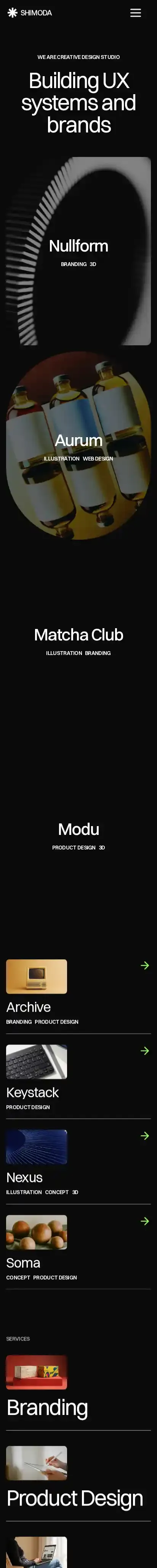 Shimoda home page on mobile