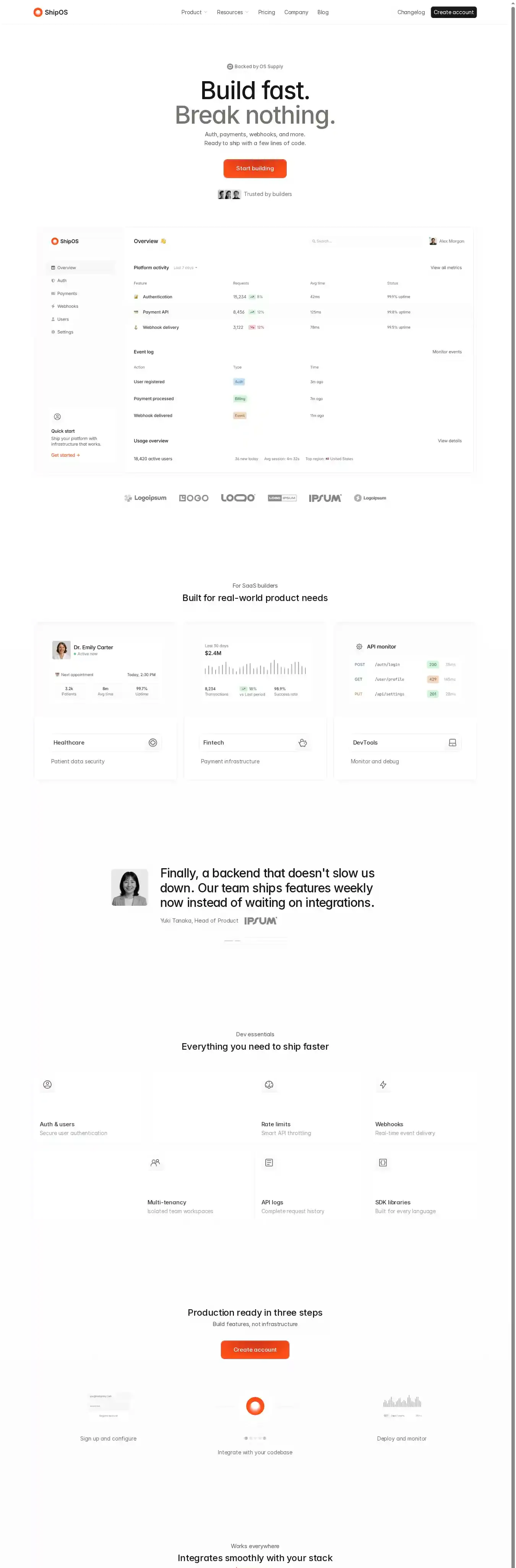 ShipOS home page on desktop