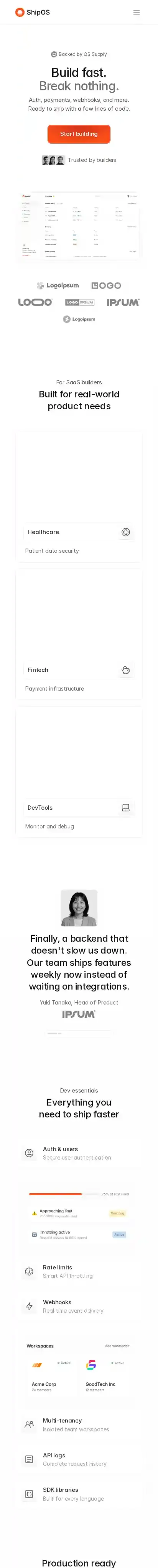 ShipOS home page on mobile