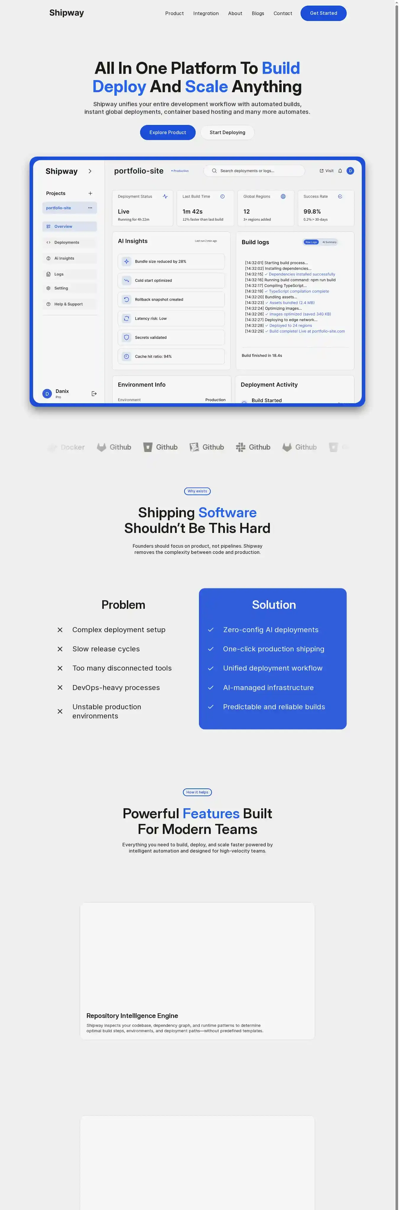 Shipway home page on desktop