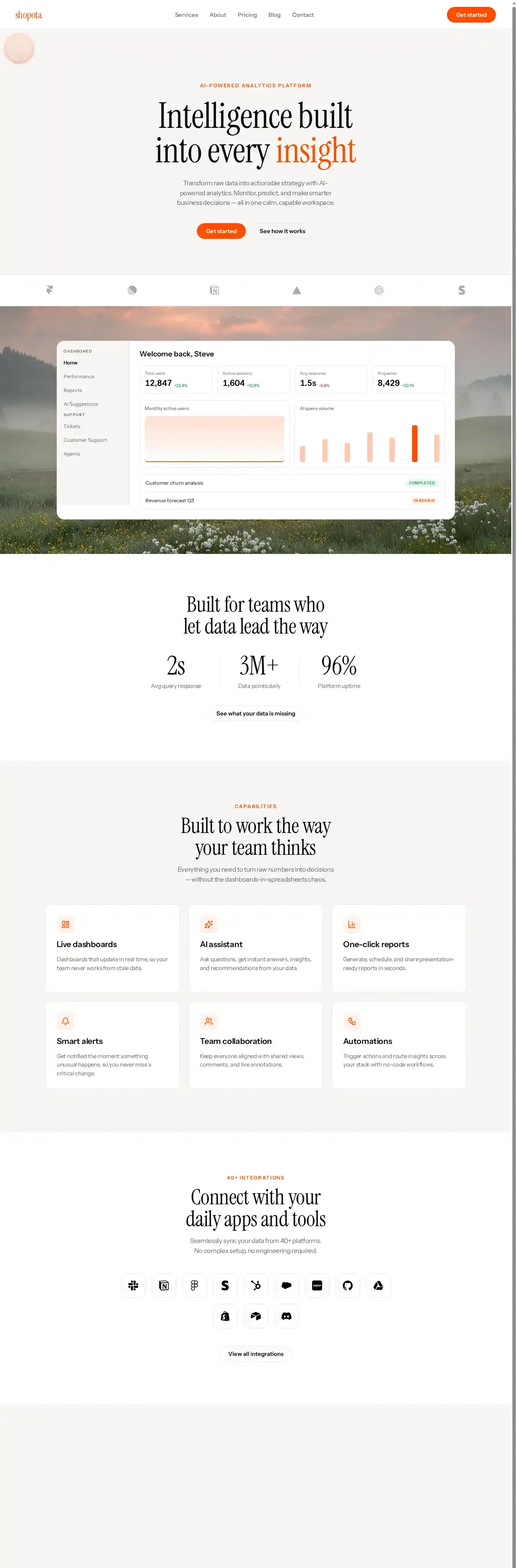 Shopota home page on desktop