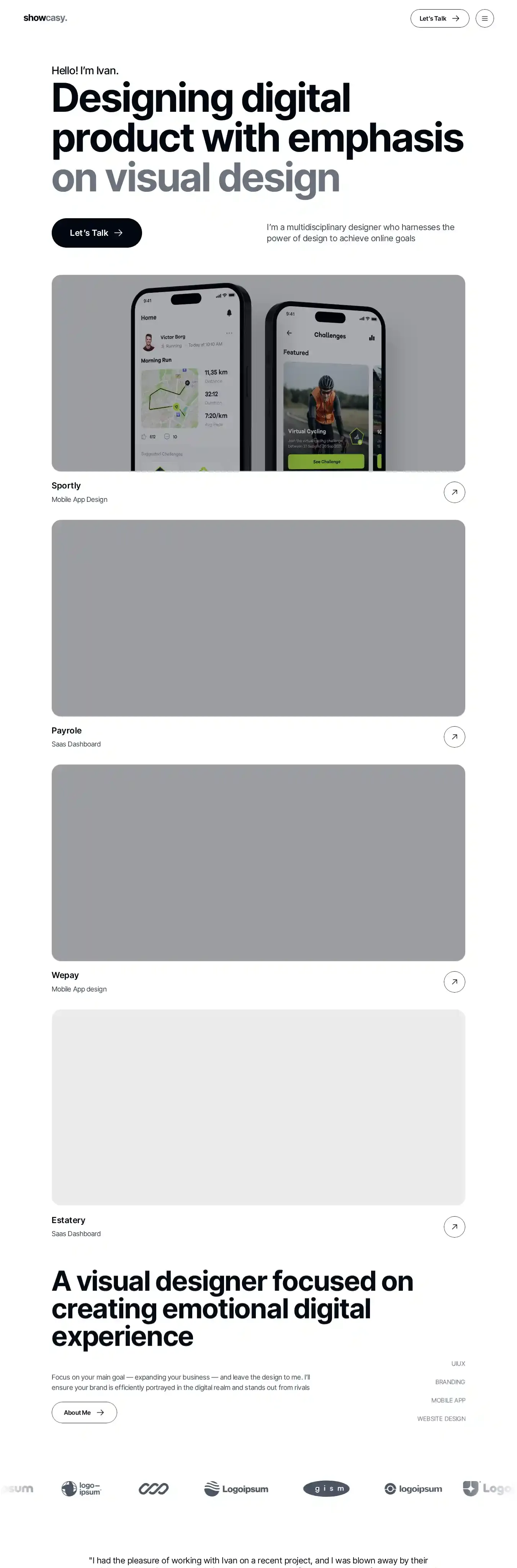 Showcasy home page on desktop