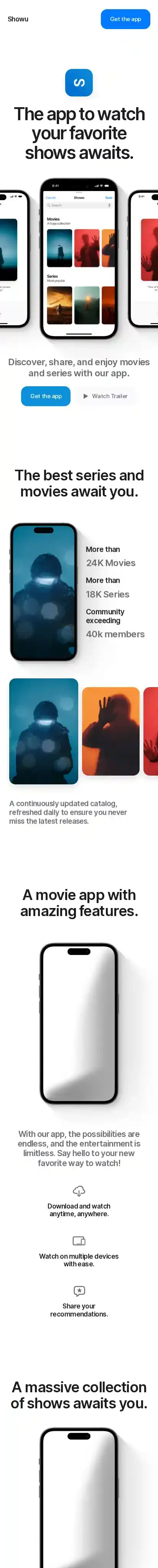 Showu home page on mobile