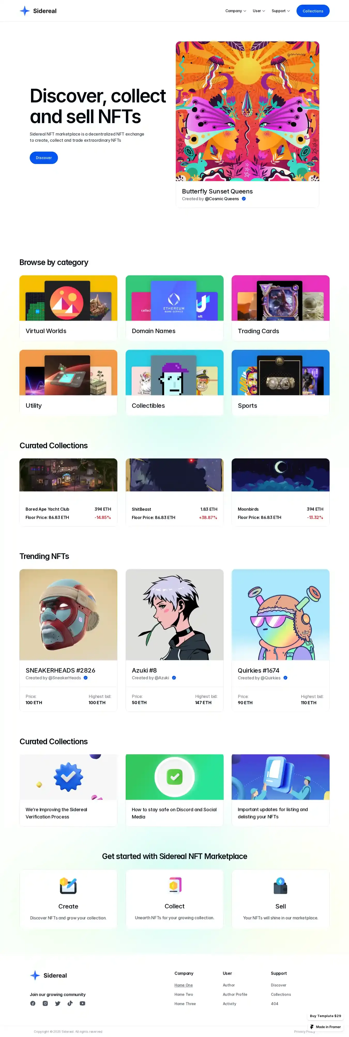 Sidereal home page on desktop