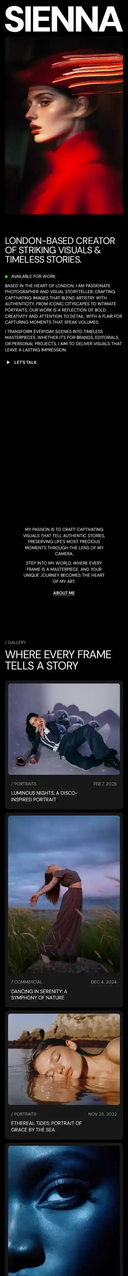 Siennaa home page on mobile