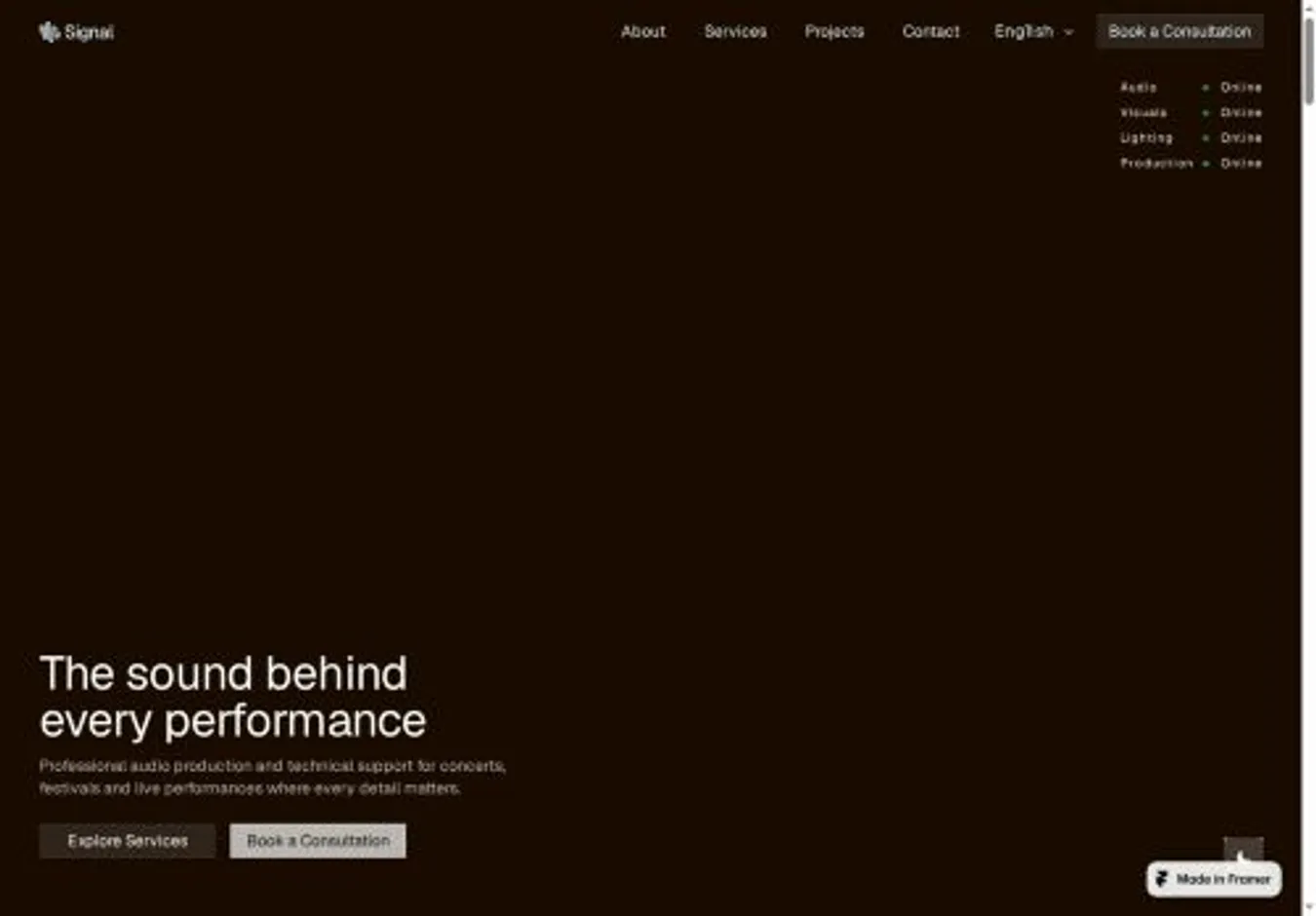SIGNAL AUDIO home page on desktop