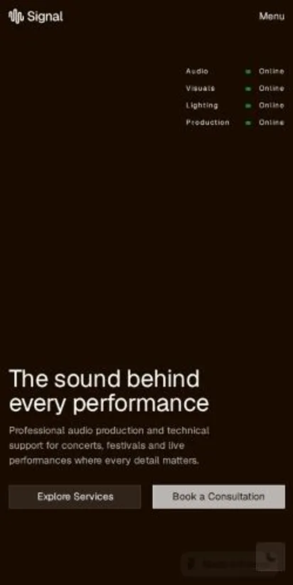 SIGNAL AUDIO home page on mobile