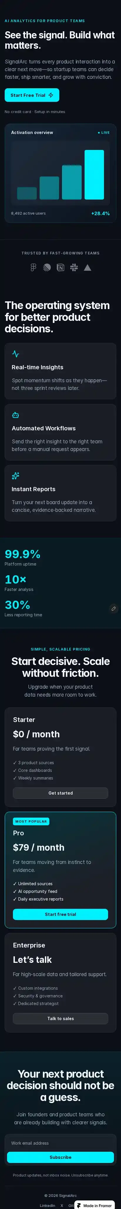 SignalArC home page on mobile