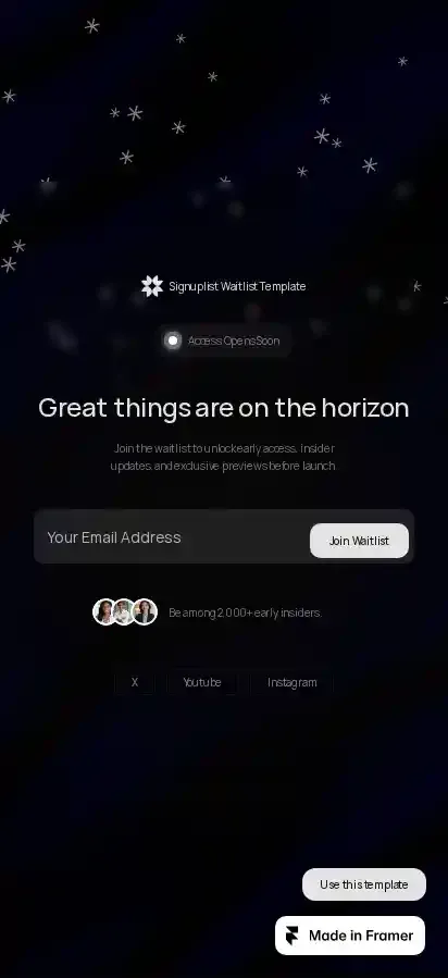 Signuplist home page on mobile