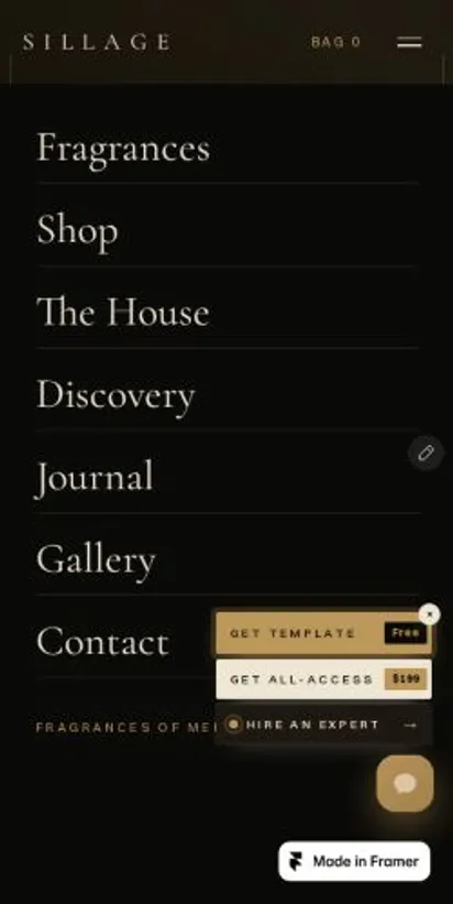 SILLAGE home page on mobile